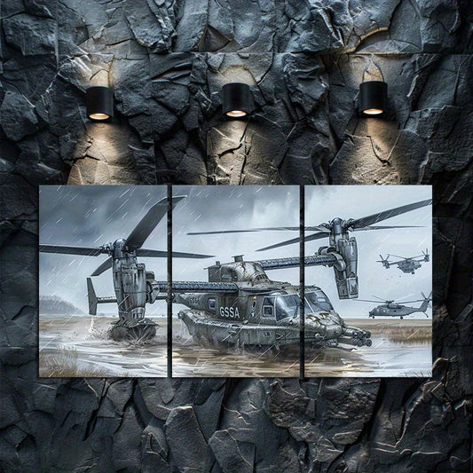 3pcs Military Helicopter Artwork Wall Art Set Canvas Framed 40x60cm - High Quality Print 100% Australian Made Wall Canvas Ready to Hang
