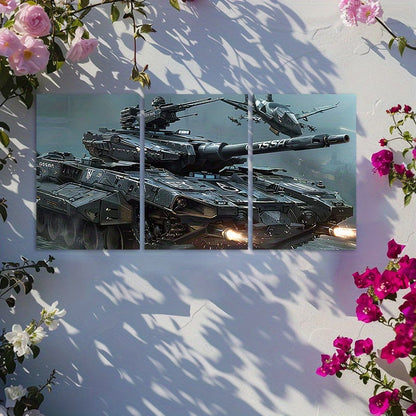 3pcs Military Tank Design Wall Art Set Canvas Framed 40x60cm - High Quality Print 100% Australian Made Wall Canvas Ready to Hang