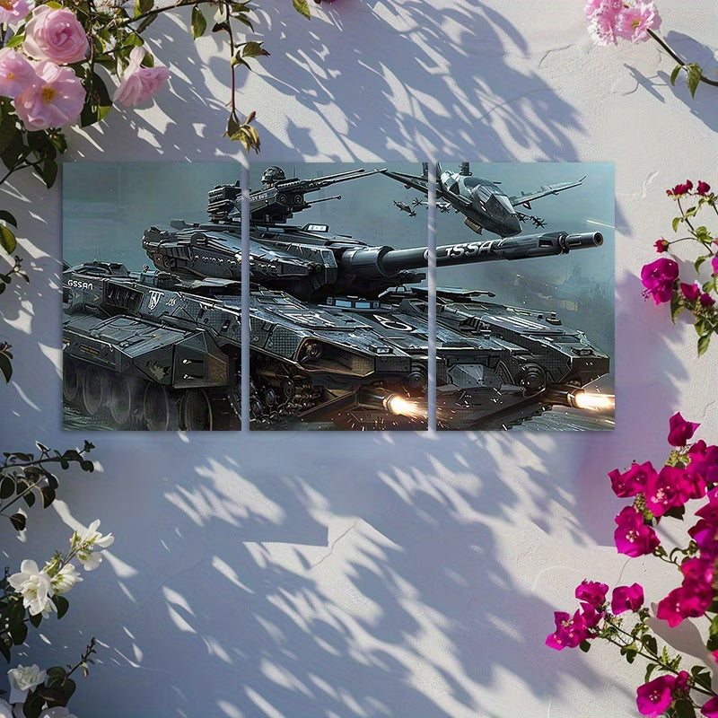 3pcs Military Tank Design Wall Art Set Canvas Framed 50x70cm - High Quality Print 100% Australian Made Wall Canvas Ready to Hang