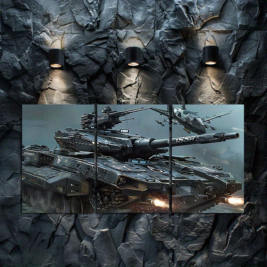 3pcs Military Tank Design Wall Art Set Canvas Framed 50x70cm - High Quality Print 100% Australian Made Wall Canvas Ready to Hang