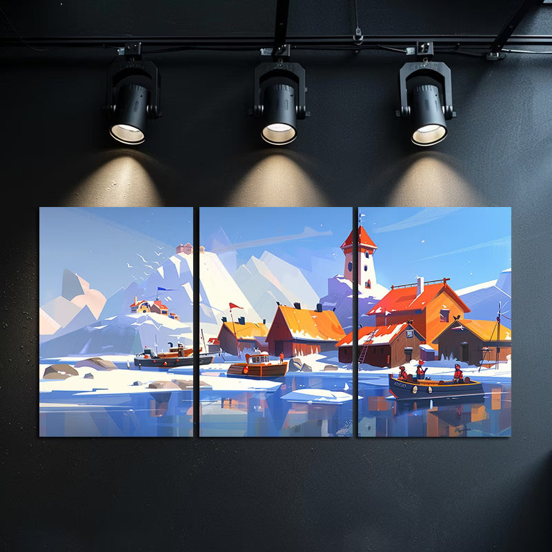 3pcs Serene Snowy Mountain Scene Wall Art Set Canvas Framed 60x90cm - High Quality Print 100% Australian Made Wall Canvas Ready to Hang