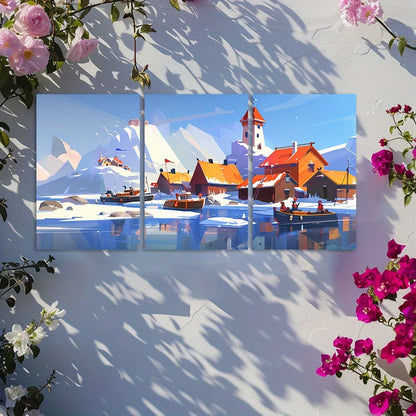 3pcs Serene Snowy Mountain Scene Wall Art Set Canvas Framed 40x60cm - High Quality Print 100% Australian Made Wall Canvas Ready to Hang