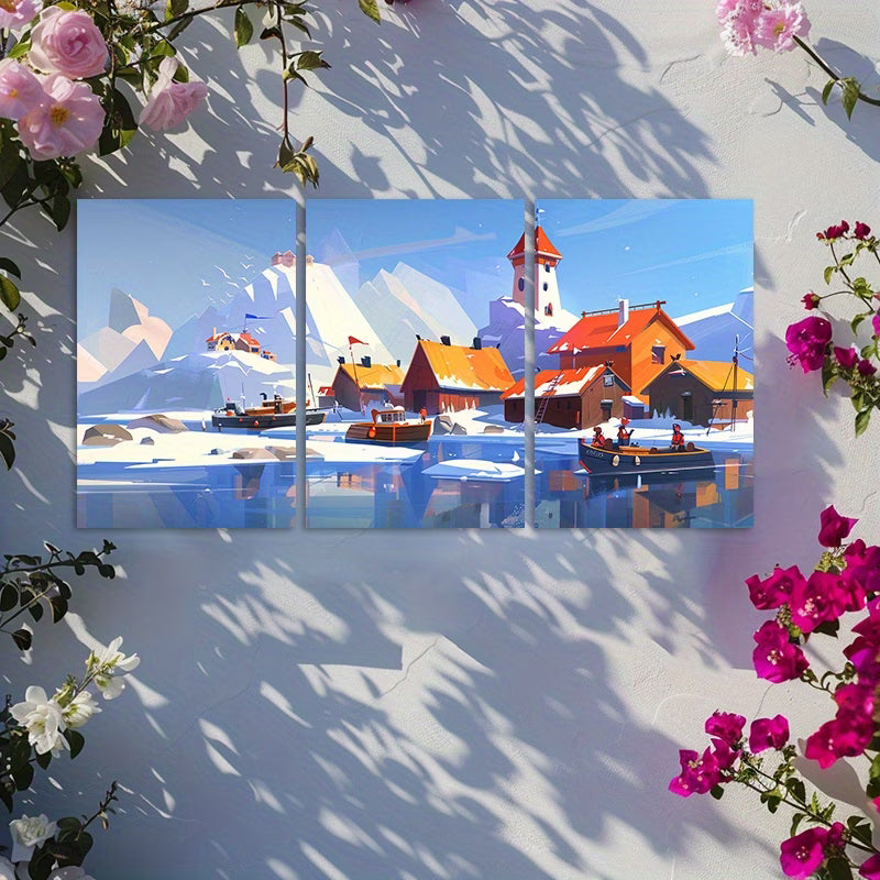 3pcs Serene Snowy Mountain Scene Wall Art Set Canvas Framed 50x70cm - High Quality Print 100% Australian Made Wall Canvas Ready to Hang