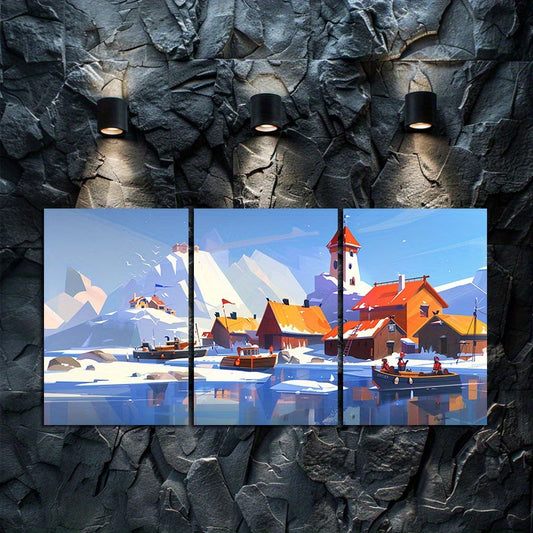 3pcs Serene Snowy Mountain Scene Wall Art Set Canvas Framed 60x90cm - High Quality Print 100% Australian Made Wall Canvas Ready to Hang