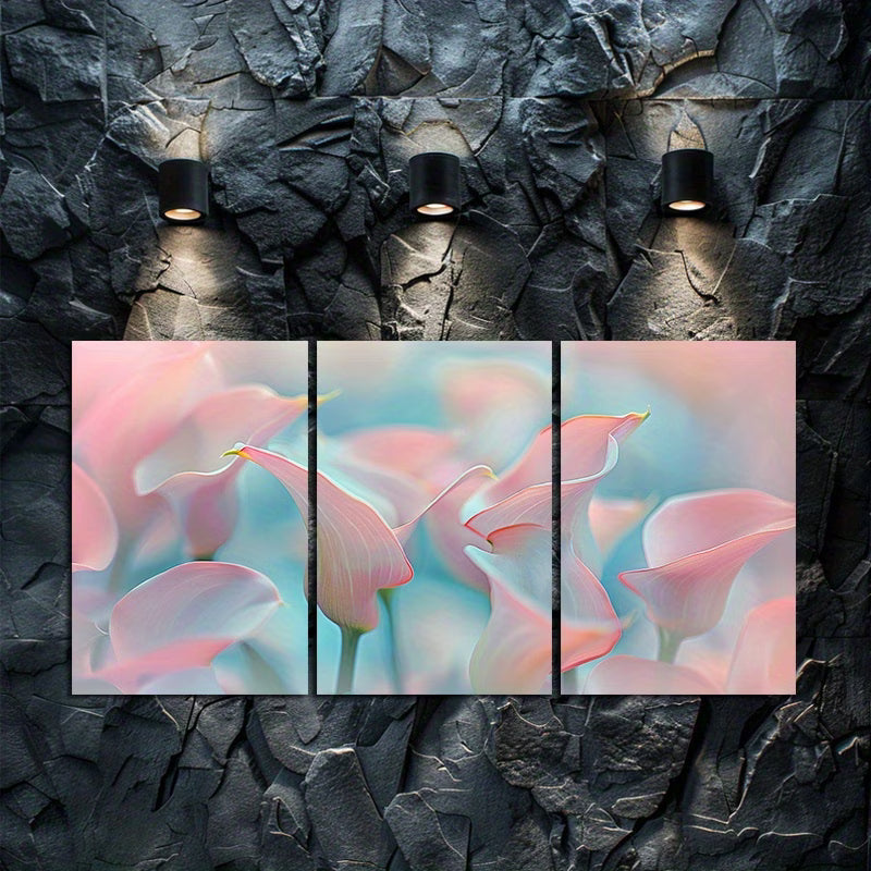 3pcs Calla Lily Pastel Pink & Blue Floral Wall Art Set Canvas Framed 50x70cm - High Quality Print 100% Australian Made Wall Canvas Ready to Hang