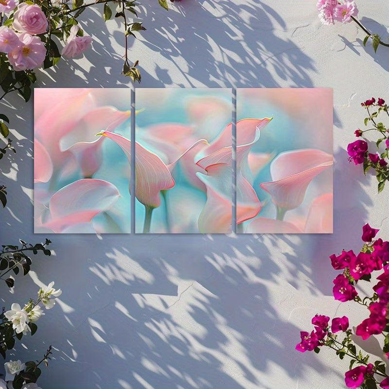 3pcs Calla Lily Pastel Pink & Blue Floral Wall Art Set Canvas Framed 60x90cm - High Quality Print 100% Australian Made Wall Canvas Ready to Hang - Bella Home Decor