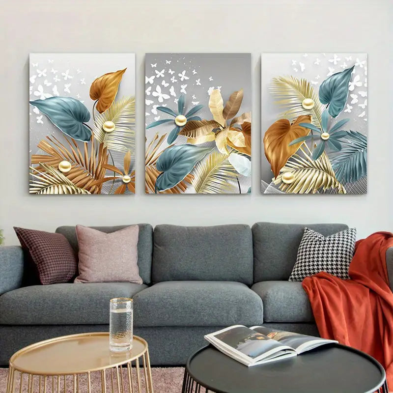 3pcs Tropical Monstera & Palm Leaf Metal Print Ready to Hang Art