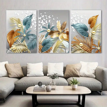 3pcs Tropical Monstera & Palm Leaf Metal Print Ready to Hang Art