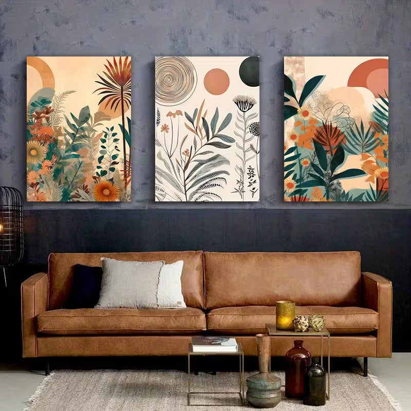 3pcs Boho Floral Abstract Plants Wall Art Set Canvas Framed 40x60cm - High Quality Print 100% Australian Made Wall Canvas Ready to Hang - Bella Home Decor