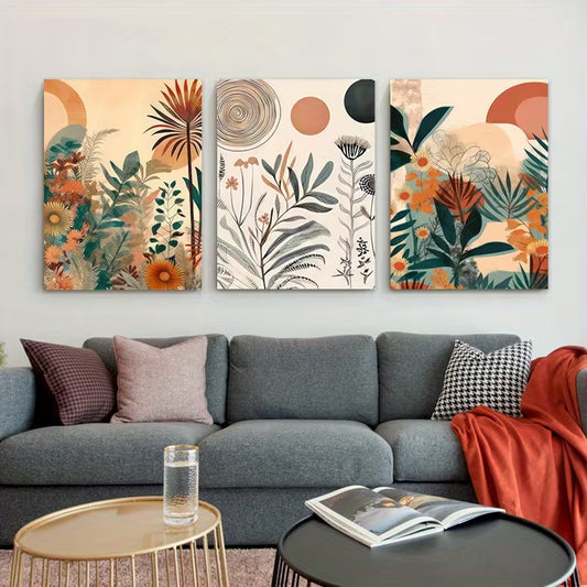 3pcs Boho Floral Abstract Plants Wall Art Set Canvas Framed 40x60cm - High Quality Print 100% Australian Made Wall Canvas Ready to Hang