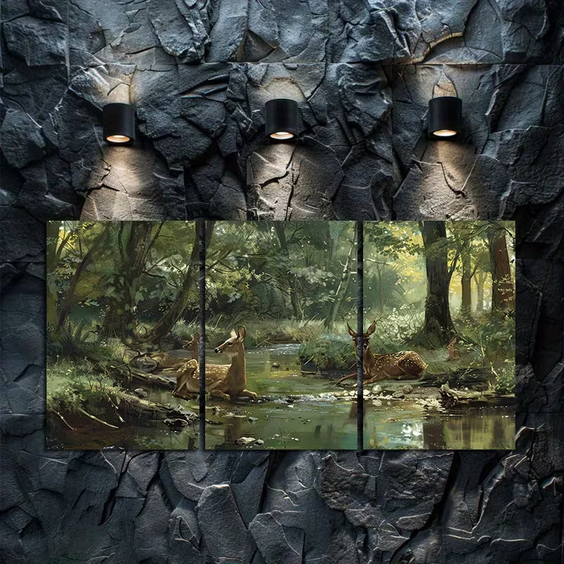 3pcs Forest Deer & Trees Scene Wall Art Set Canvas Framed 60x90cm - High Quality Print 100% Australian Made Wall Canvas Ready to Hang - Bella Home Decor