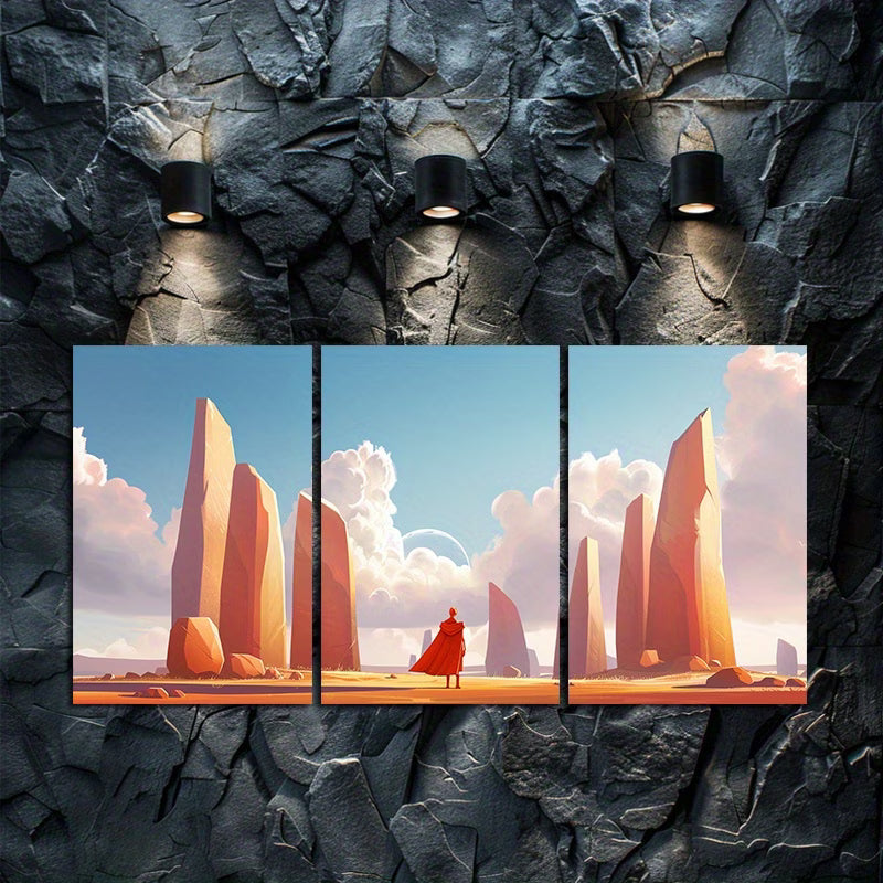 3pcs Red Knight & Monoliths Desert Landscape Wall Art Set Canvas Framed 40x60cm - High Quality Print 100% Australian Made Wall Canvas Ready to Hang