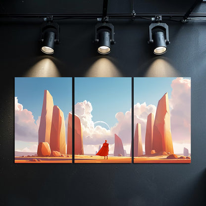 3pcs Red Knight & Monoliths Desert Landscape Wall Art Set Canvas Framed 60x90cm - High Quality Print 100% Australian Made Wall Canvas Ready to Hang