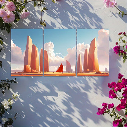 3pcs Red Knight & Monoliths Desert Landscape Wall Art Set Canvas Framed 50x70cm - High Quality Print 100% Australian Made Wall Canvas Ready to Hang