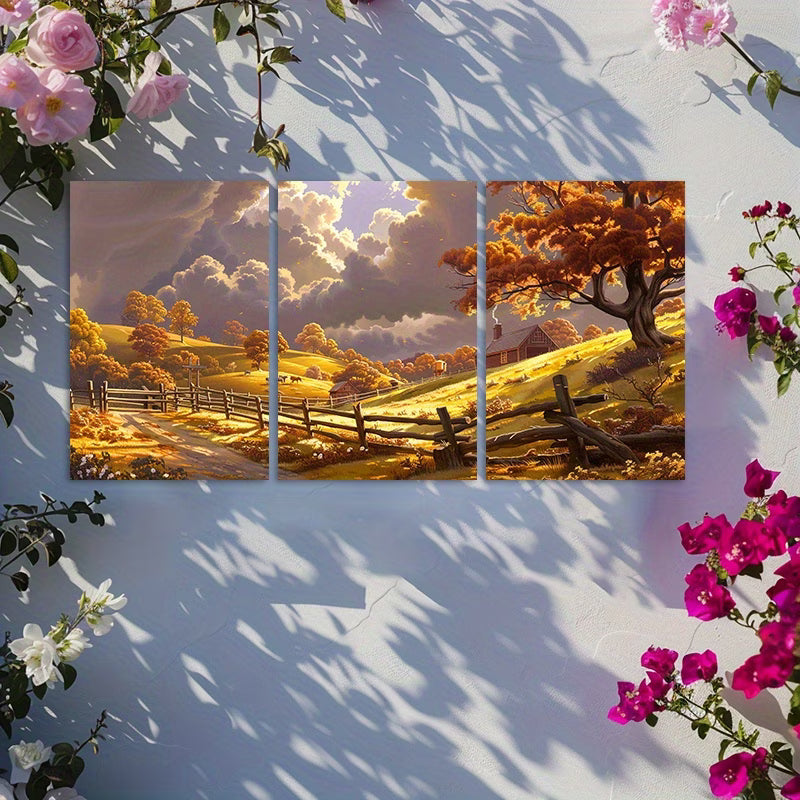 3pcs Thomas Hart Benton Countryside Wall Art Set Canvas Framed 60x90cm - High Quality Print 100% Australian Made Wall Canvas Ready to Hang
