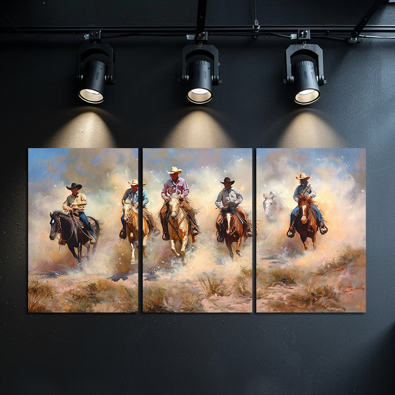 3pcs Cowboy Captured by Charles Schreyvogel Wall Art Set Canvas Framed 60x90cm - High Quality Print 100% Australian Made Wall Canvas Ready to Hang - Bella Home Decor