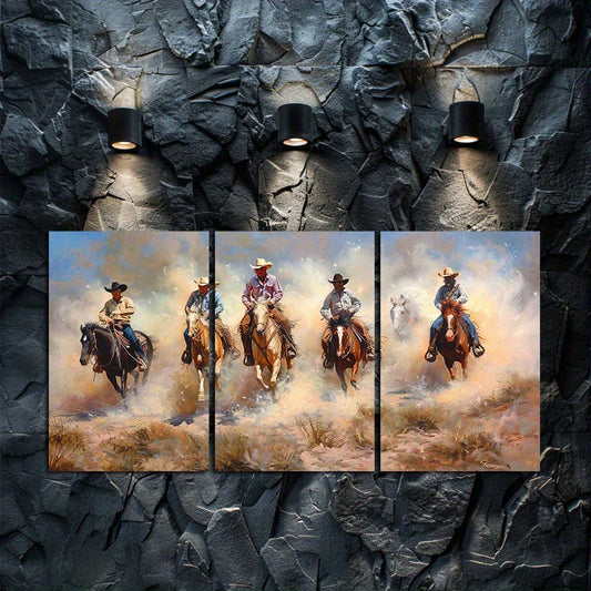 3pcs Cowboy Captured by Charles Schreyvogel Wall Art Set Canvas Framed 40x60cm - High Quality Print 100% Australian Made Wall Canvas Ready to Hang