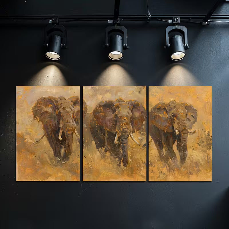 3pcs Mysterious and Charming Elephant Wall Art Set Canvas Framed 50x70cm - High Quality Print 100% Australian Made Wall Canvas Ready to Hang