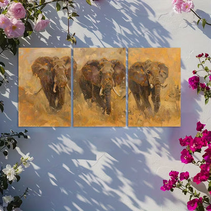 3pcs Mysterious and Charming Elephant Wall Art Set Canvas Framed 50x70cm - High Quality Print 100% Australian Made Wall Canvas Ready to Hang