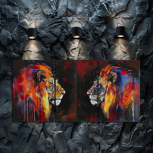 3pcs Majestic Crown and Lion Design Wall Art Set Canvas Framed 60x90cm - High Quality Print 100% Australian Made Wall Canvas Ready to Hang