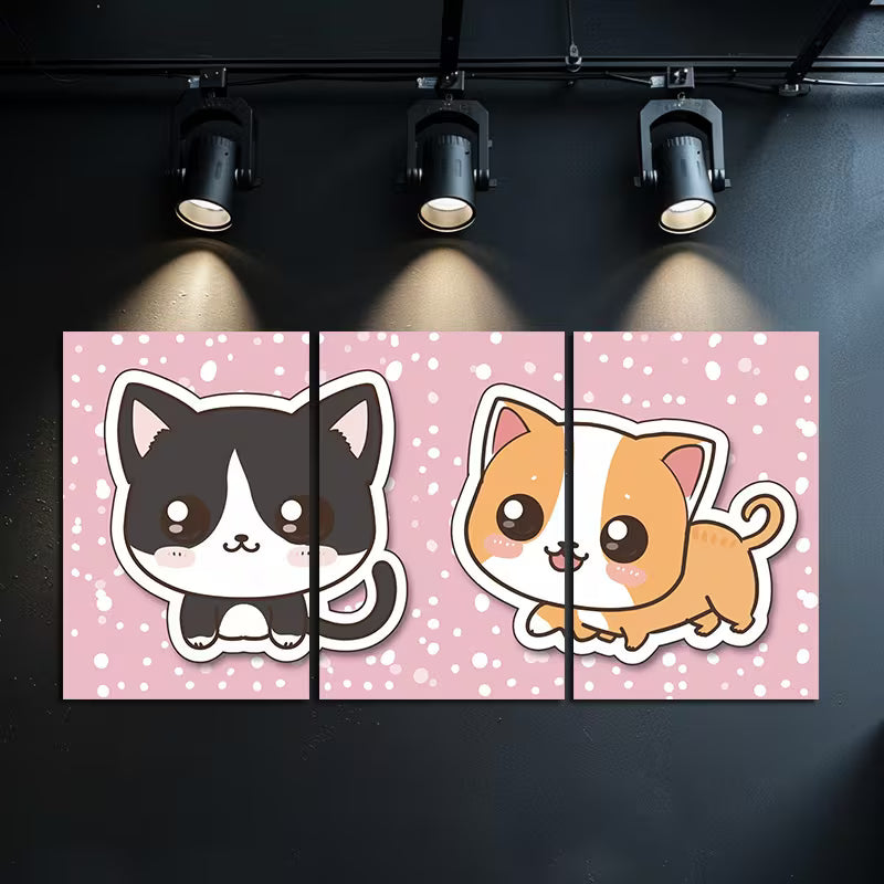 3pcs Black Cat & Chihuahua Wall Art Set Canvas Framed 50x70cm - High Quality Print 100% Australian Made Wall Canvas Ready to Hang - Bella Home Decor