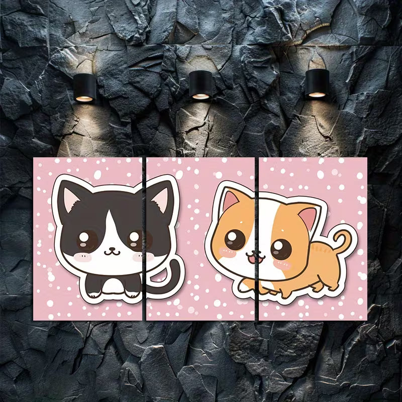 3pcs Black Cat & Chihuahua Wall Art Set Canvas Framed 40x60cm - High Quality Print 100% Australian Made Wall Canvas Ready to Hang - Bella Home Decor