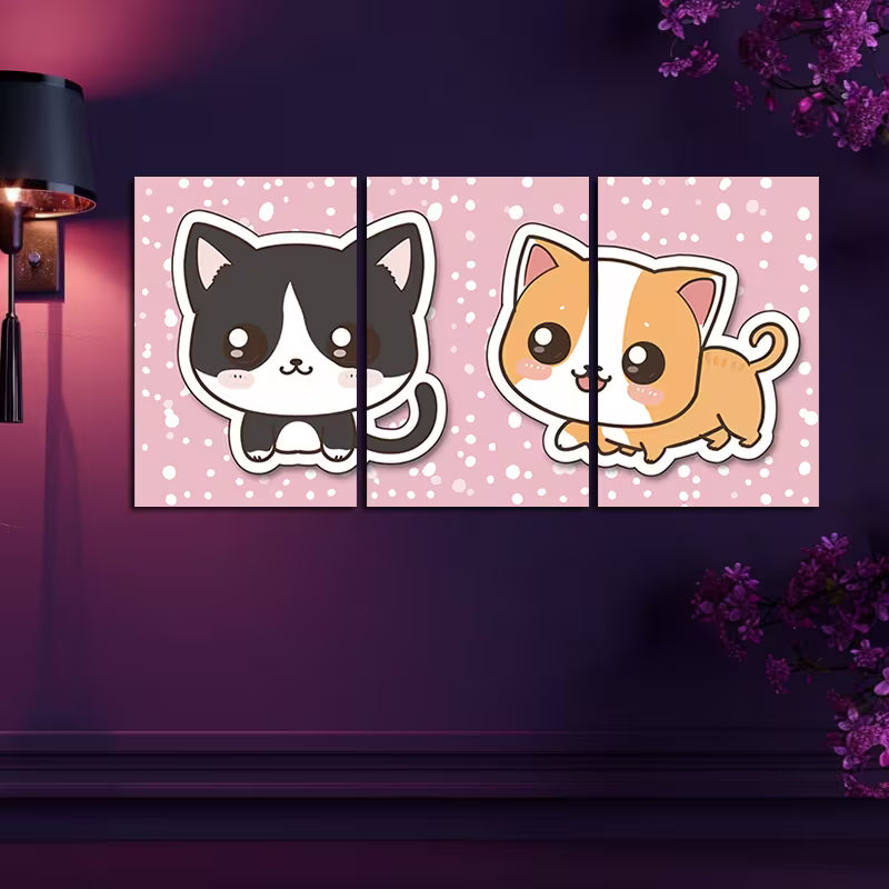 3pcs Black Cat & Chihuahua Wall Art Set Canvas Framed 60x90cm - High Quality Print 100% Australian Made Wall Canvas Ready to Hang - Bella Home Decor
