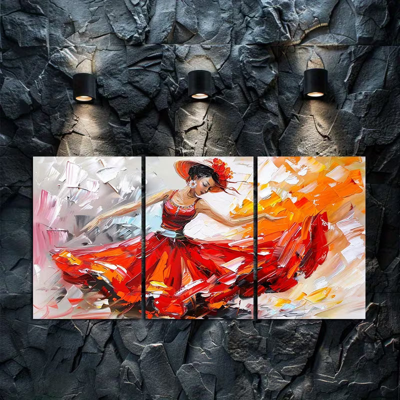 3pcs Flamenco Dancer in a Flowing Red Dress Wall Art Set Canvas Framed 40x60cm - High Quality Print 100% Australian Made Wall Canvas Ready to Hang
