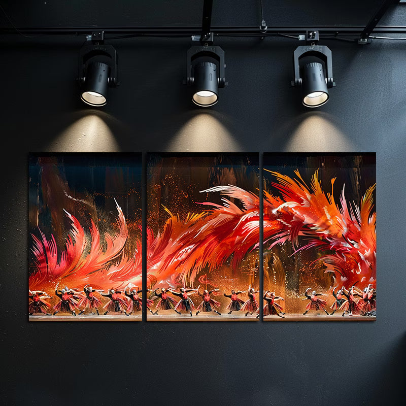 3pcs Vibrant Fiery Phoenix Dance Illustration Wall Art Set Canvas Framed 40x60cm - High Quality Print 100% Australian Made Wall Canvas Ready to Hang