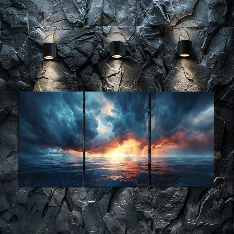 3pcs Dark Sunset Storm Clouds Over Countryside Wall Art Set Canvas Framed 60x90cm - High Quality Print 100% Australian Made Wall Canvas Ready to Hang - Bella Home Decor