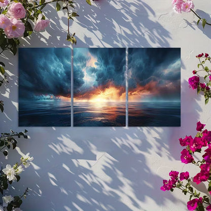 3pcs Dark Sunset Storm Clouds Over Countryside Wall Art Set Canvas Framed 40x60cm - High Quality Print 100% Australian Made Wall Canvas Ready to Hang - Bella Home Decor