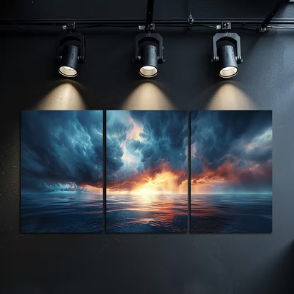 3pcs Dark Sunset Storm Clouds Over Countryside Wall Art Set Canvas Framed 60x90cm - High Quality Print 100% Australian Made Wall Canvas Ready to Hang - Bella Home Decor