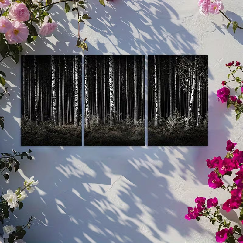 3pcs Dark Forest Dense Trees Design Wall Art Set Canvas Framed 60x90cm - High Quality Print 100% Australian Made Wall Canvas Ready to Hang - Bella Home Decor