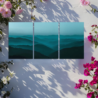 3pcs Dark Night, Starry Sky, Distant Mountains Wall Art Set Canvas Framed 50x70cm - High Quality Print 100% Australian Made Wall Canvas Ready to Hang - Bella Home Decor
