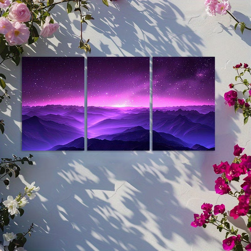 3pcs Pink and Purple Starry Night Sky Wall Art Set Canvas Framed 50x70cm - High Quality Print 100% Australian Made Wall Canvas Ready to Hang
