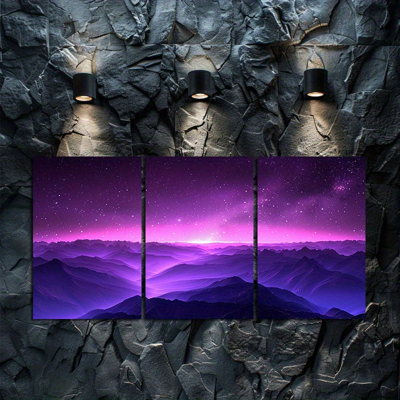 3pcs Pink and Purple Starry Night Sky Wall Art Set Canvas Framed 40x60cm - High Quality Print 100% Australian Made Wall Canvas Ready to Hang