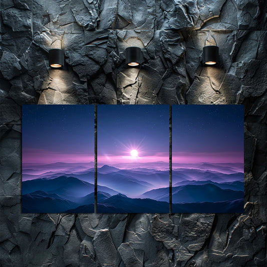 3pcs Dark Purple Sky Landscape Wall Art Set Canvas Framed 50x70cm - High Quality Print 100% Australian Made Wall Canvas Ready to Hang