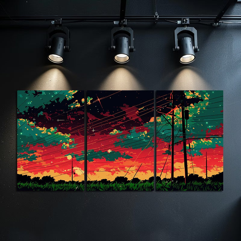 3pcs Dark Red and Orange Sky Wall Art Set Canvas Framed 40x60cm - High Quality Print 100% Australian Made Wall Canvas Ready to Hang - Bella Home Decor