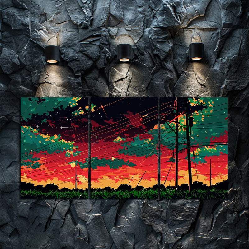 3pcs Dark Red and Orange Sky Wall Art Set Canvas Framed 60x90cm - High Quality Print 100% Australian Made Wall Canvas Ready to Hang - Bella Home Decor