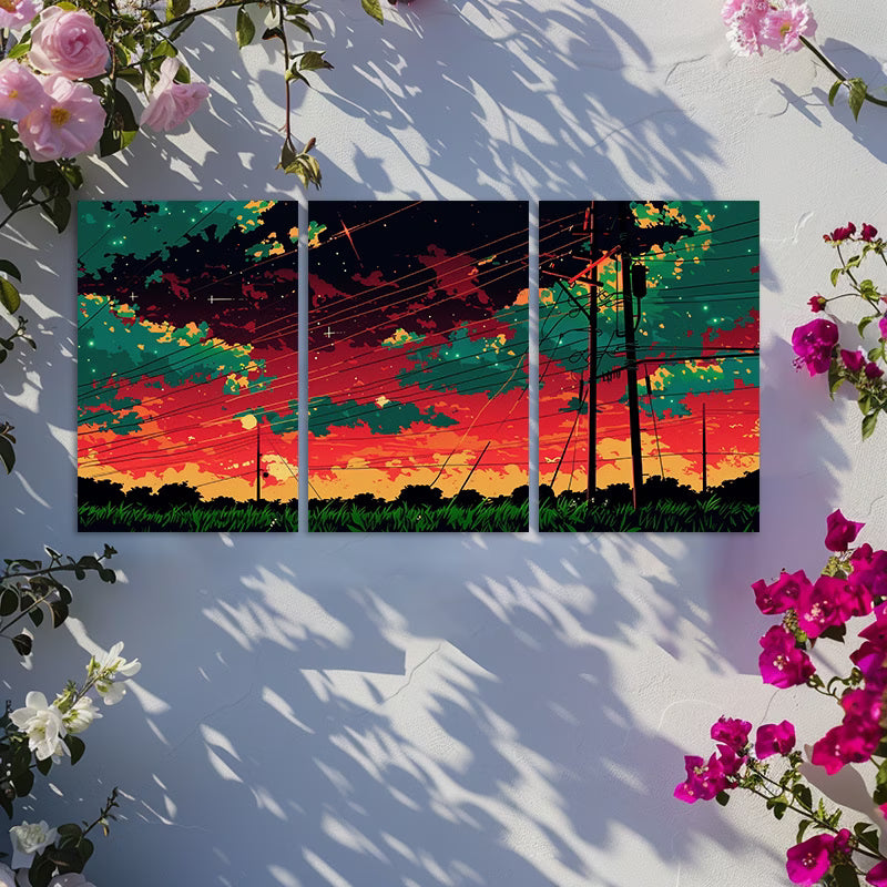 3pcs Dark Red and Orange Sky Wall Art Set Canvas Framed 50x70cm - High Quality Print 100% Australian Made Wall Canvas Ready to Hang - Bella Home Decor