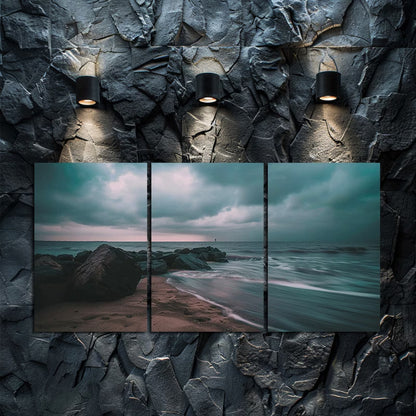3pcs Dark Stormy Sky Over The Sea Wall Art Set Canvas Framed 40x60cm - High Quality Print 100% Australian Made Wall Canvas Ready to Hang - Bella Home Decor