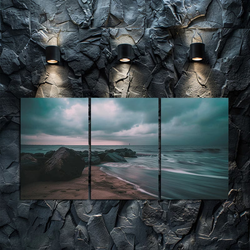 3pcs Dark Stormy Sky Over The Sea Wall Art Set Canvas Framed 50x70cm - High Quality Print 100% Australian Made Wall Canvas Ready to Hang - Bella Home Decor