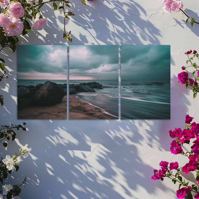 3pcs Dark Stormy Sky Over The Sea Wall Art Set Canvas Framed 50x70cm - High Quality Print 100% Australian Made Wall Canvas Ready to Hang - Bella Home Decor