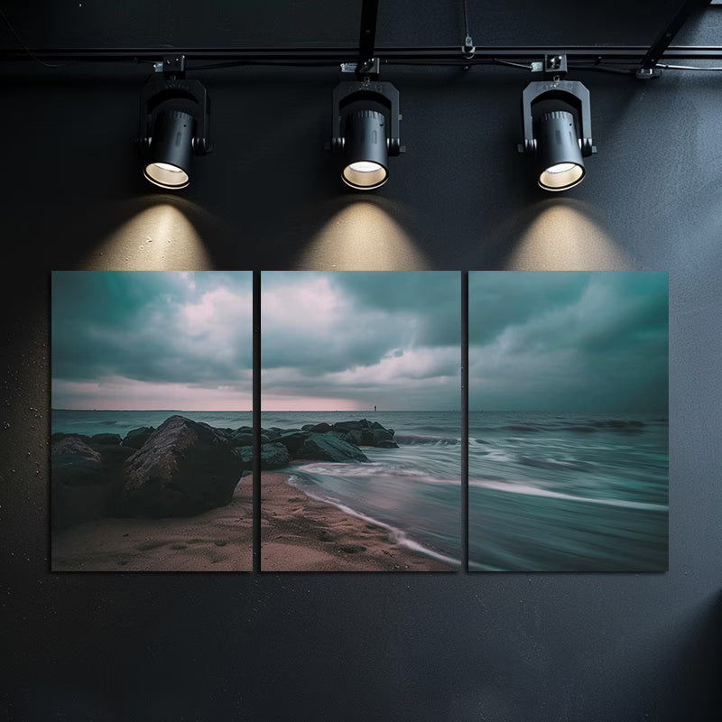 3pcs Dark Stormy Sky Over The Sea Wall Art Set Canvas Framed 40x60cm - High Quality Print 100% Australian Made Wall Canvas Ready to Hang - Bella Home Decor