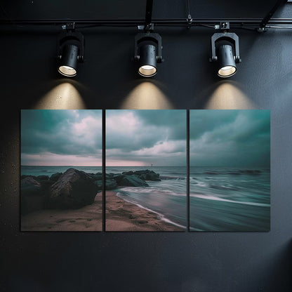3pcs Dark Stormy Sky Over The Sea Wall Art Set Canvas Framed 50x70cm - High Quality Print 100% Australian Made Wall Canvas Ready to Hang - Bella Home Decor