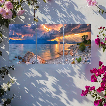 3pcs Dark Stormy Sky Over The Sea Wall Art Set Canvas Framed 40x60cm - High Quality Print 100% Australian Made Wall Canvas Ready to Hang - Bella Home Decor
