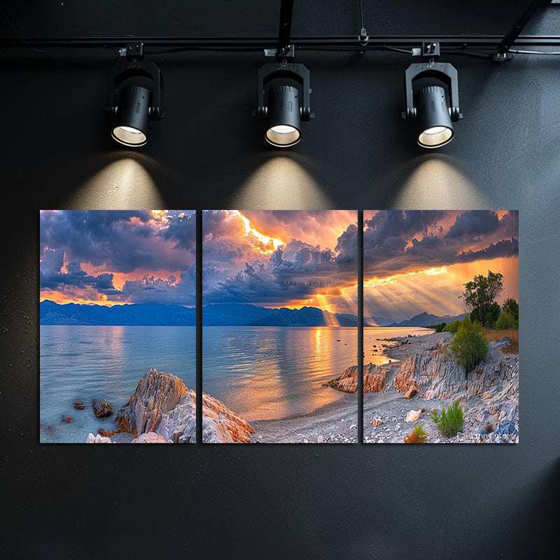3pcs Dark Stormy Sky Over The Sea Wall Art Set Canvas Framed 40x60cm - High Quality Print 100% Australian Made Wall Canvas Ready to Hang - Bella Home Decor