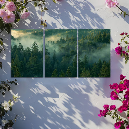 3pcs Dense Forest with Morning Fog Wall Art Set Canvas Framed 40x60cm - High Quality Print 100% Australian Made Wall Canvas Ready to Hang - Bella Home Decor