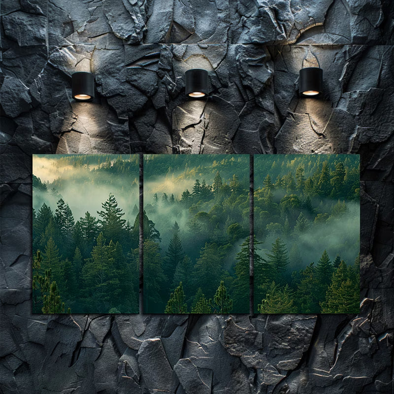 3pcs Dense Forest with Morning Fog Wall Art Set Canvas Framed 60x90cm - High Quality Print 100% Australian Made Wall Canvas Ready to Hang - Bella Home Decor