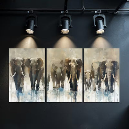 3pcs Prehistoric Wildlife Mammoth Herd Wall Art Set Canvas Framed 40x60cm - High Quality Print 100% Australian Made Wall Canvas Ready to Hang